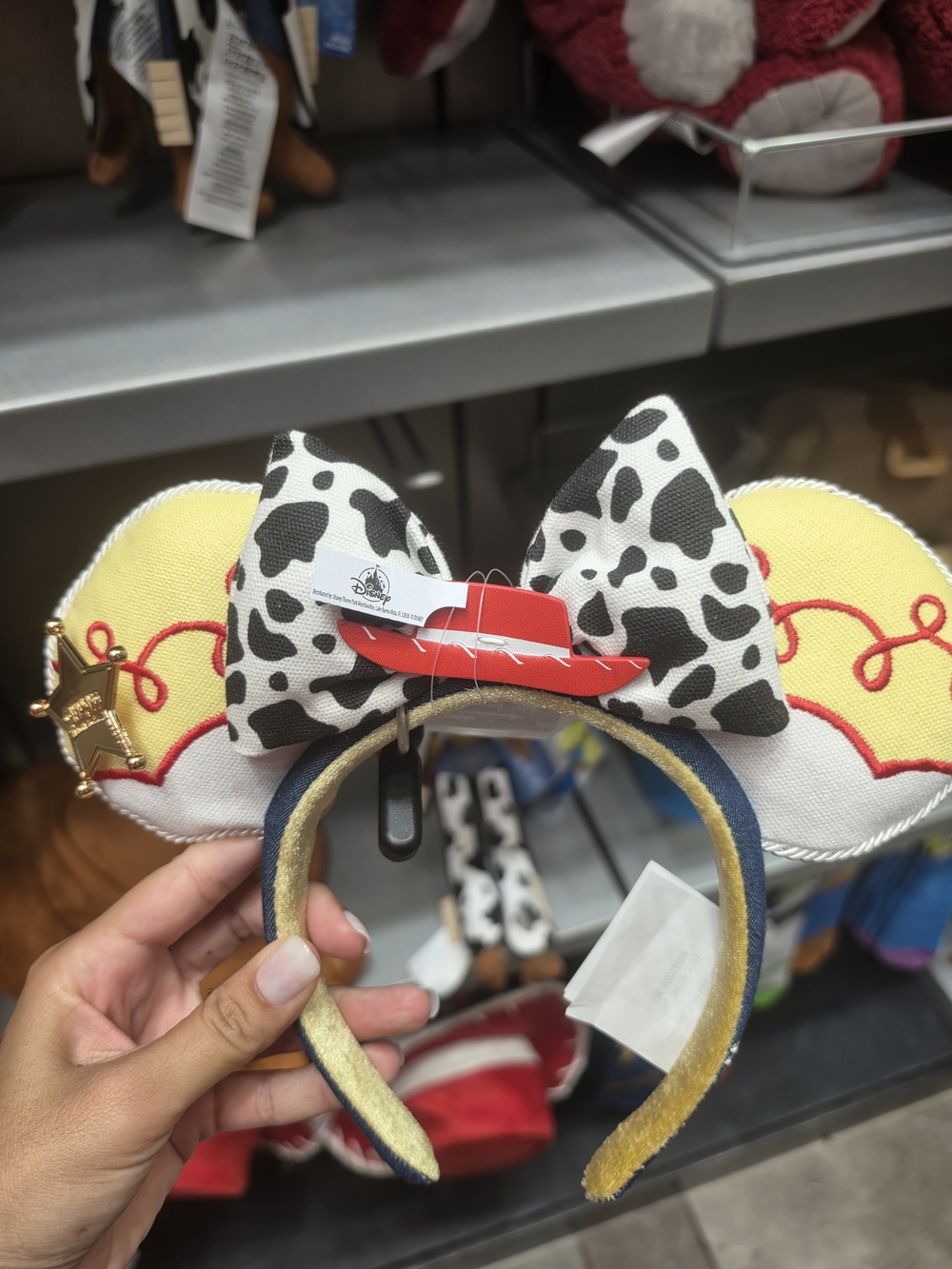 Disney Yellow, Black & White Cow Print Jessie Toy Story Minnie Ears Headband - Picture 1 of 1